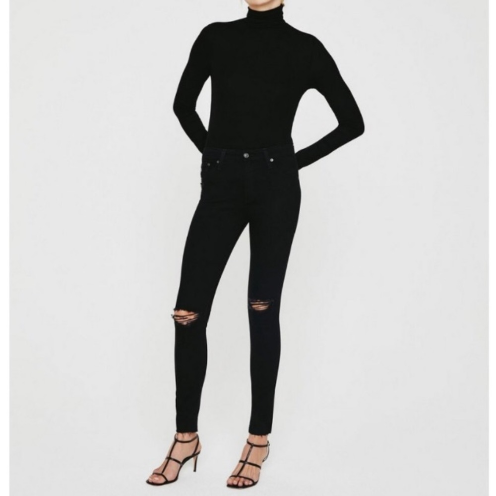 AG Farrah High Rise crop black jeans, Adriano Goldschmeid 26, distressed raw hem